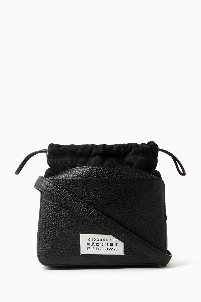 5AC Bucket Bag in Grained Leather & Fabric, Black