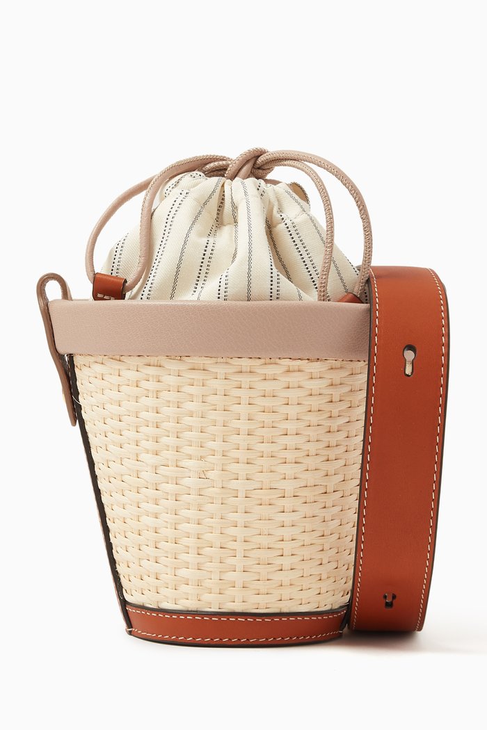 

AVP Bucket Bag in Straw & Calf Leather, Pink