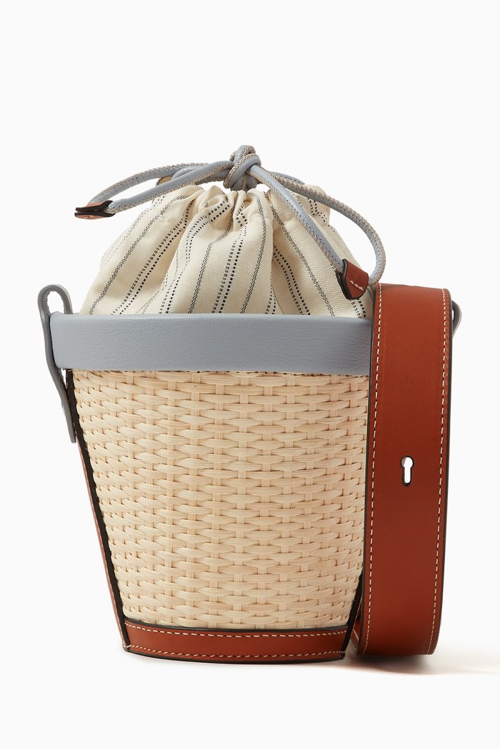 

AVP Bucket Bag in Straw & Calf Leather, Blue