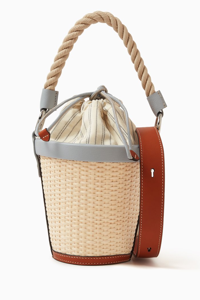 

AVP Bucket Bag in Straw & Calf Leather, Blue