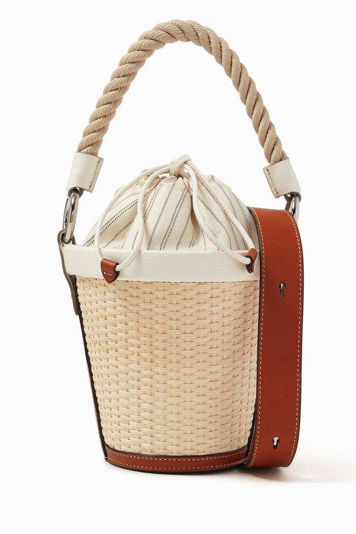 

AVP Bucket Bag in Straw & Calf Leather, White