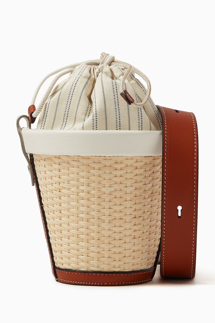 

AVP Bucket Bag in Straw & Calf Leather, White