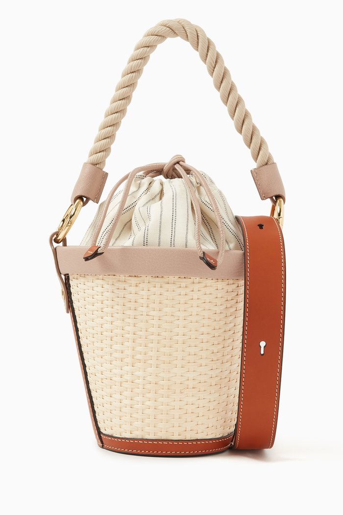 

AVP Bucket Bag in Straw & Calf Leather, Pink