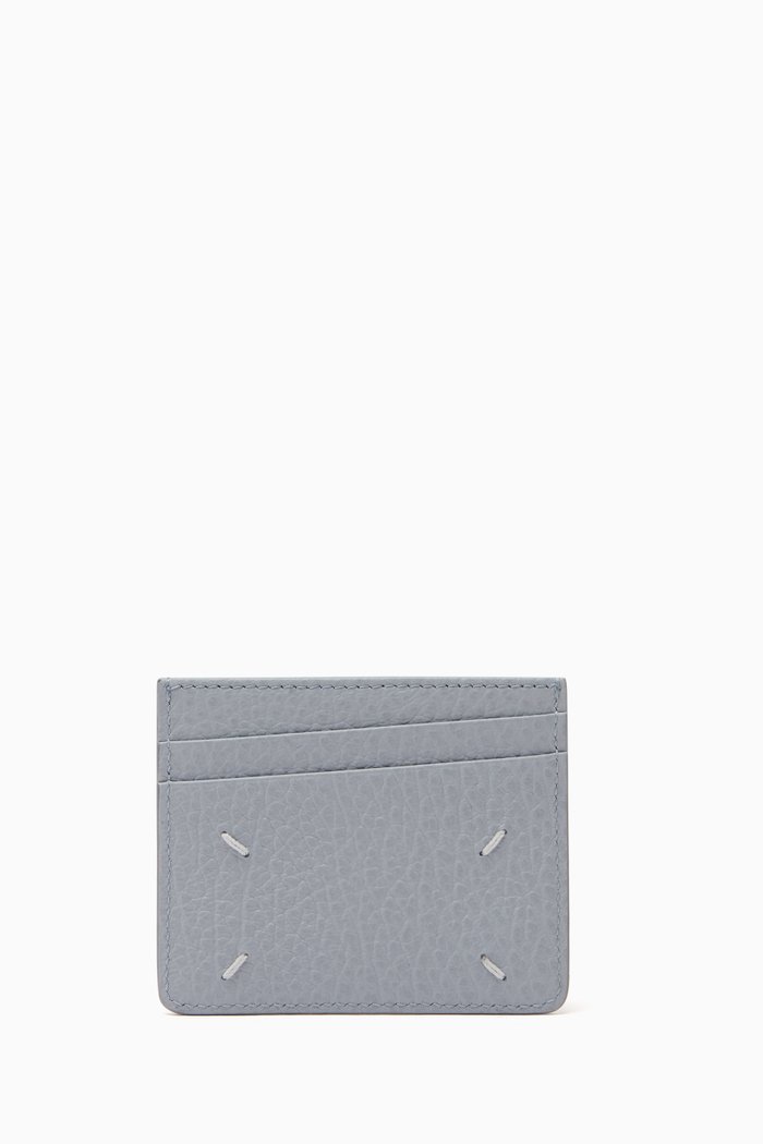 

Four-stitch Card Holder in Leather, Blue