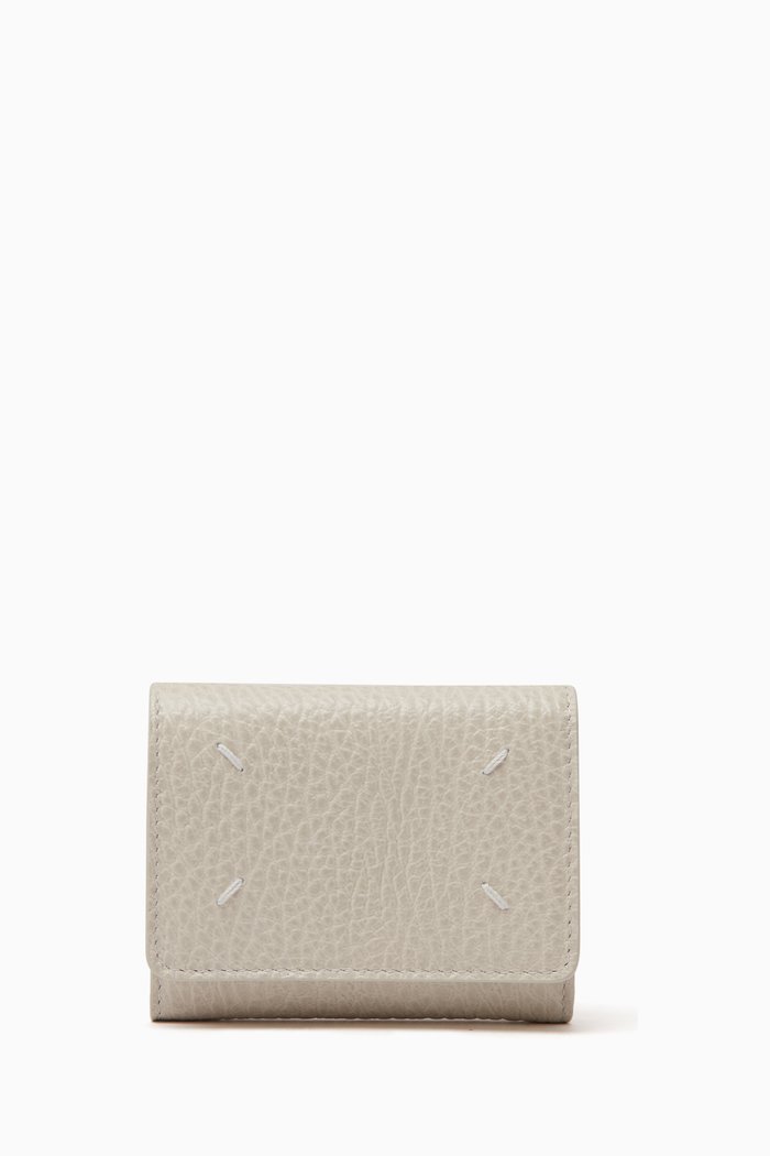 

Four Stitch Greige Wallet in Leather, Grey