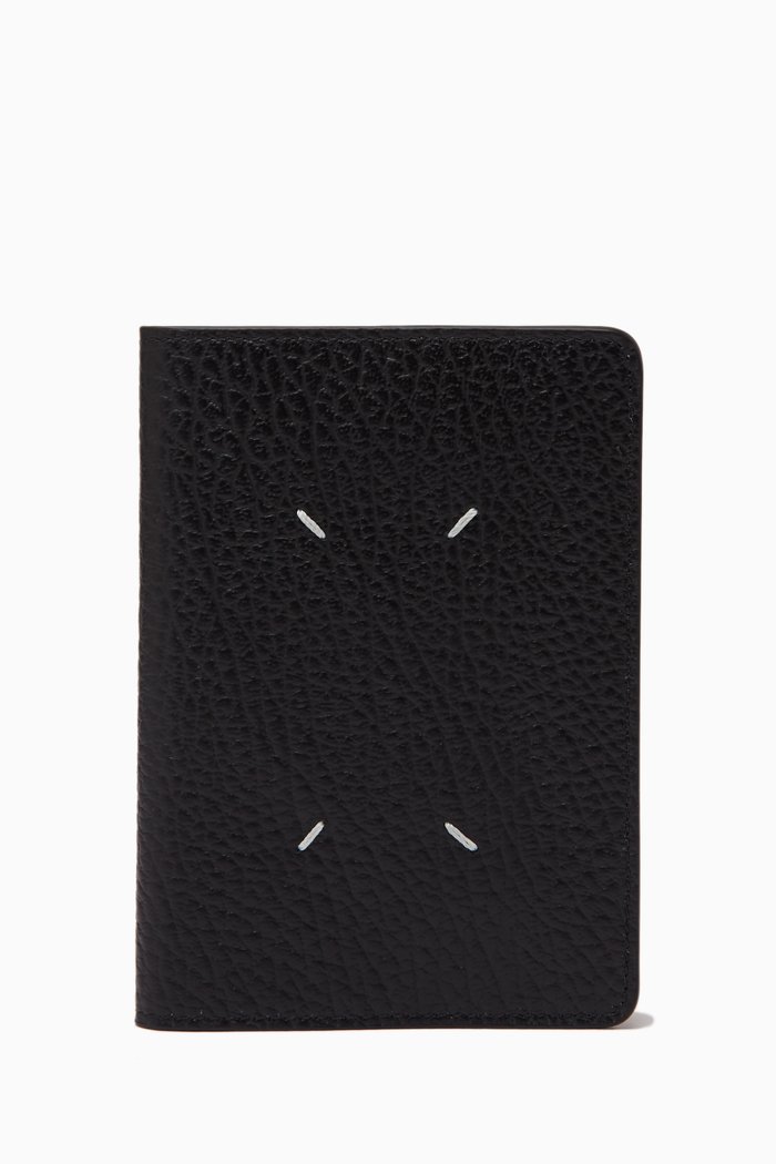

Signature Four-Stitch Passport Cover in Grained Leather, Black