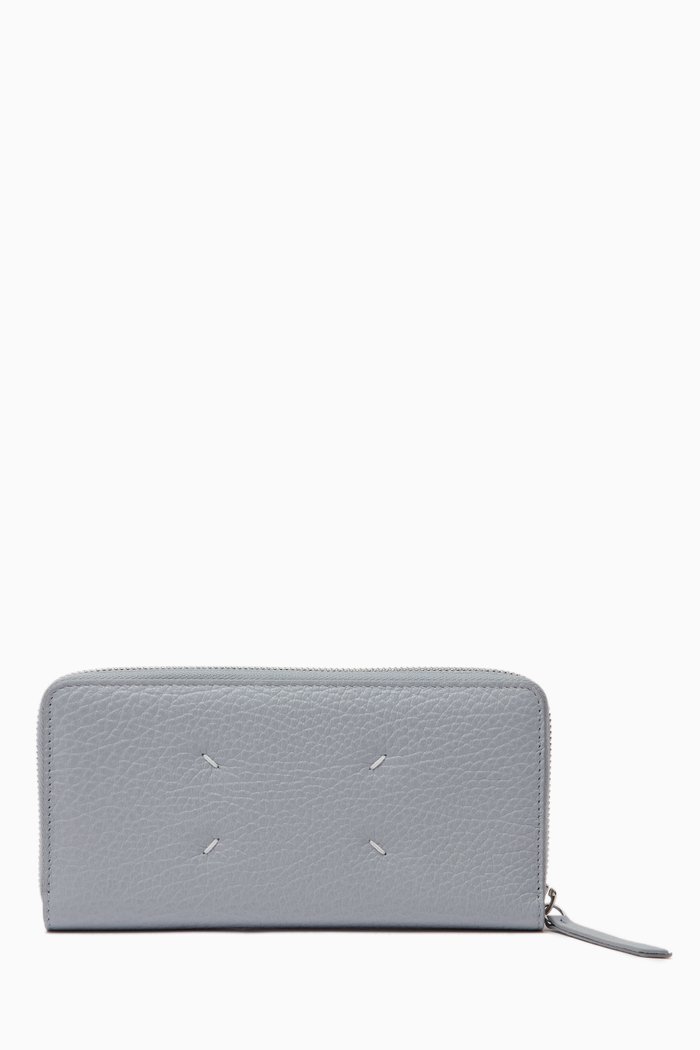 

Four-stitch Long Wallet in Grained Leather, Blue