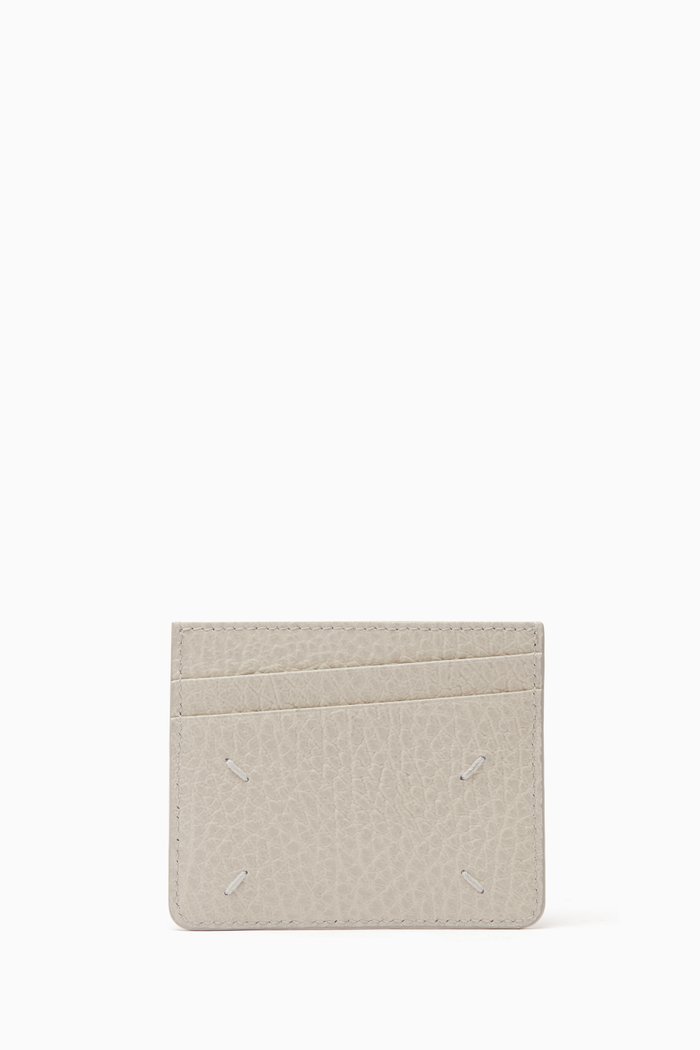

Four-stitch Slim Card Holder in Leather, Grey