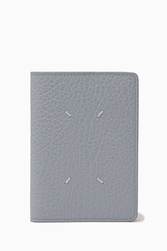 

Signature Four-Stitch Passport Cover in Grained Leather, Blue