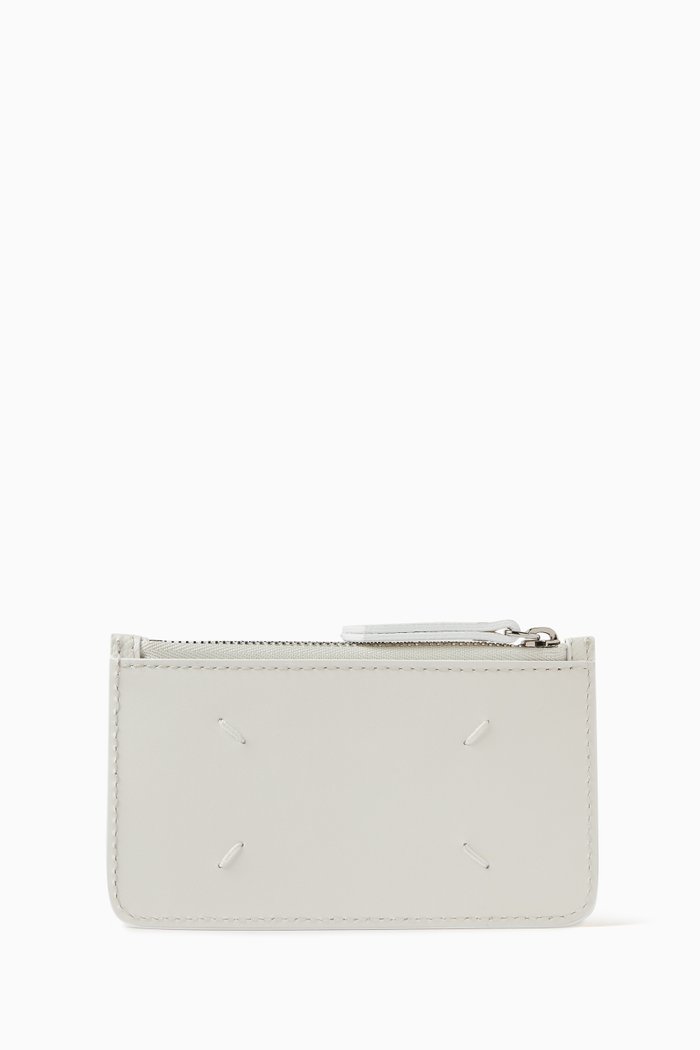 Four Stitch Zip Card Holder in Leather, White
