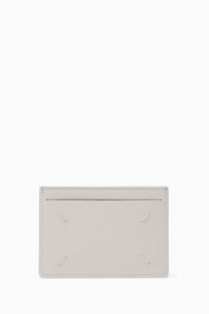 

Double Slim Card Holder in Leather, White