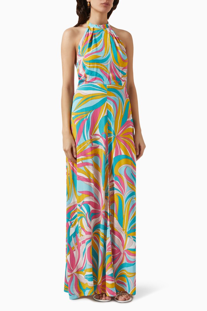 

La Rioja Halterneck Dress in Viscose, Multicolour