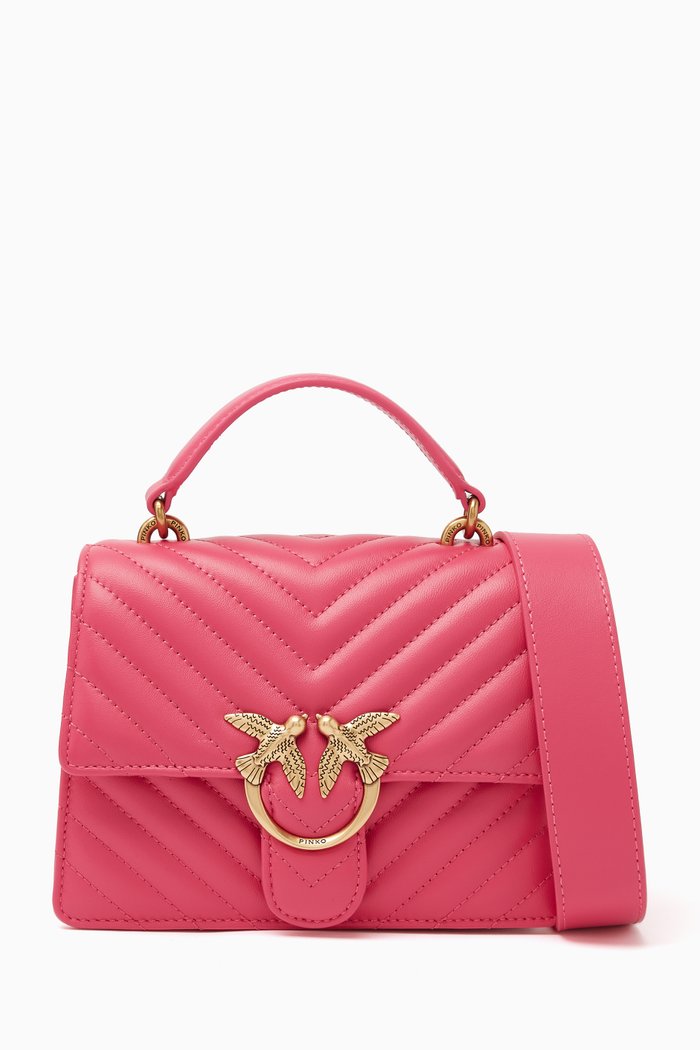 Mini Love Top Handle Bag in Quilted Leather, Purple