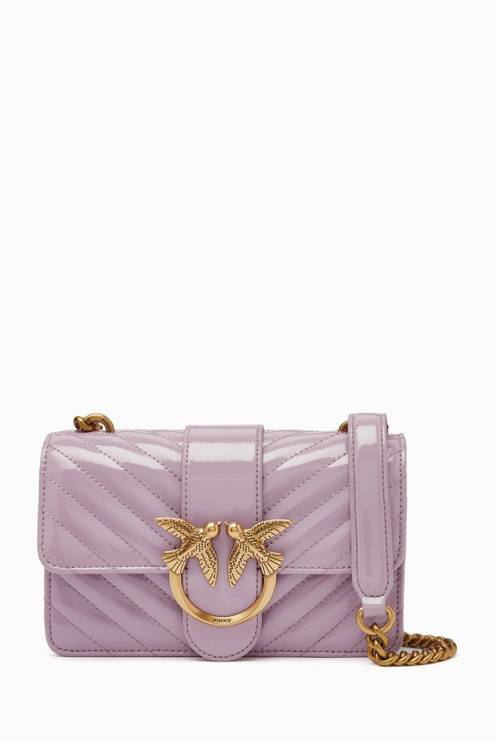 

Mini Love Click Crossbody Bag in Quilted Patent Leather, Purple