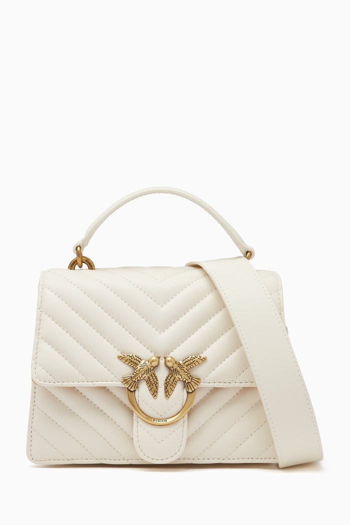 Mini Love Top Handle Bag in Quilted Leather, White