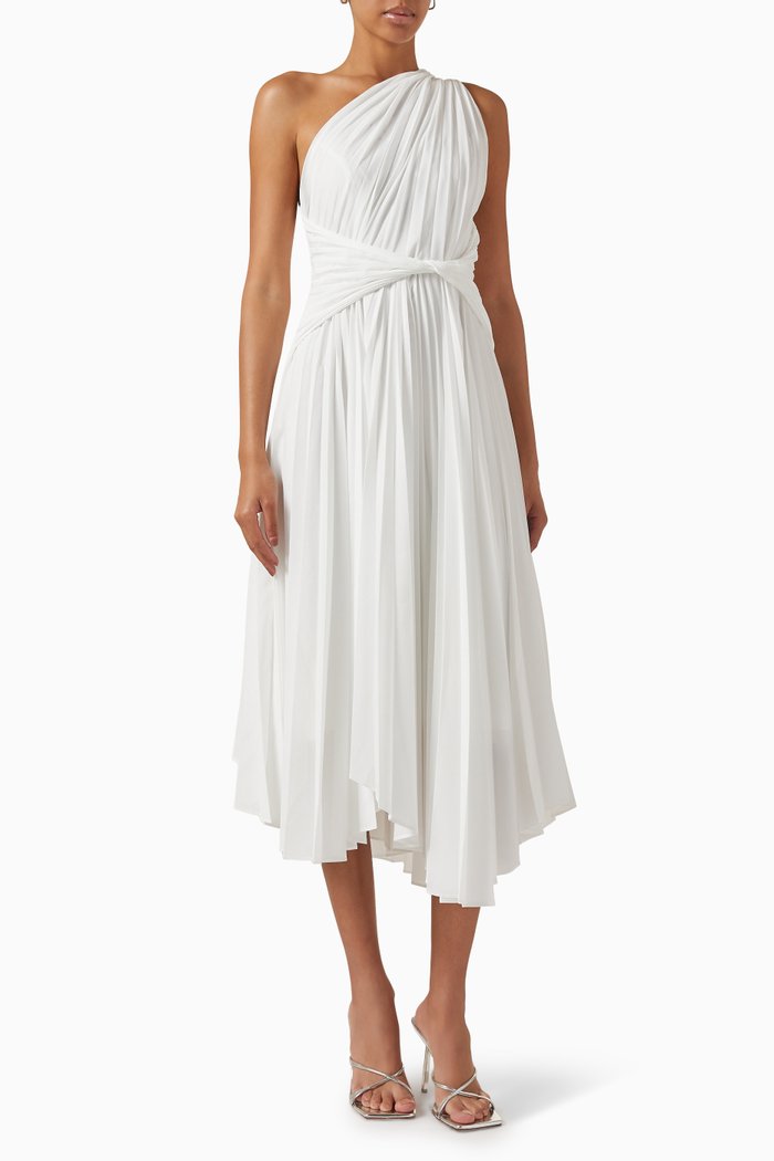

Kalora One-shoulder Pleated Midi Dress, Neutral