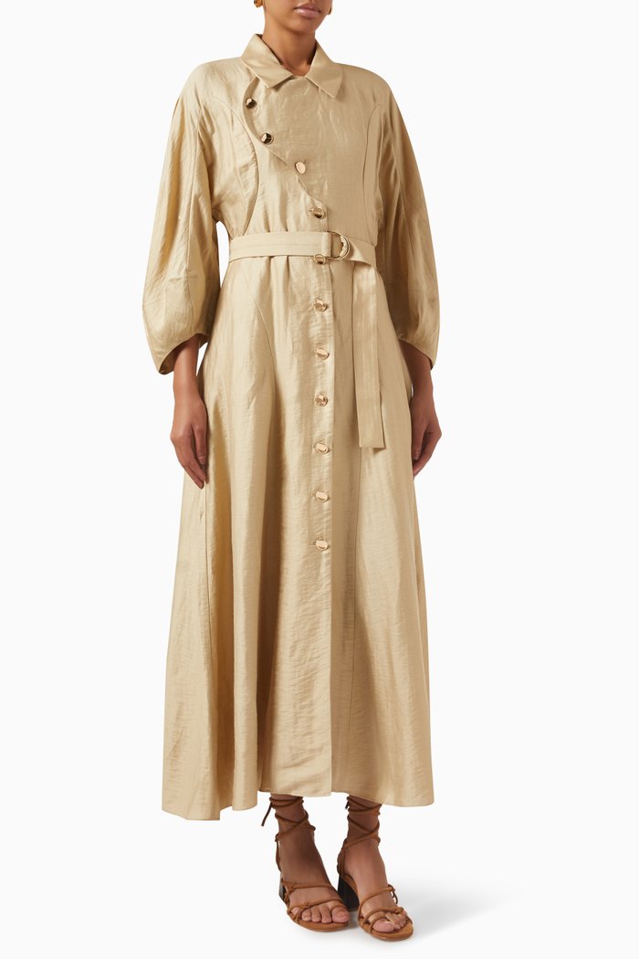 

Holbeck Belted Midi Dress in Linen-blend, Green