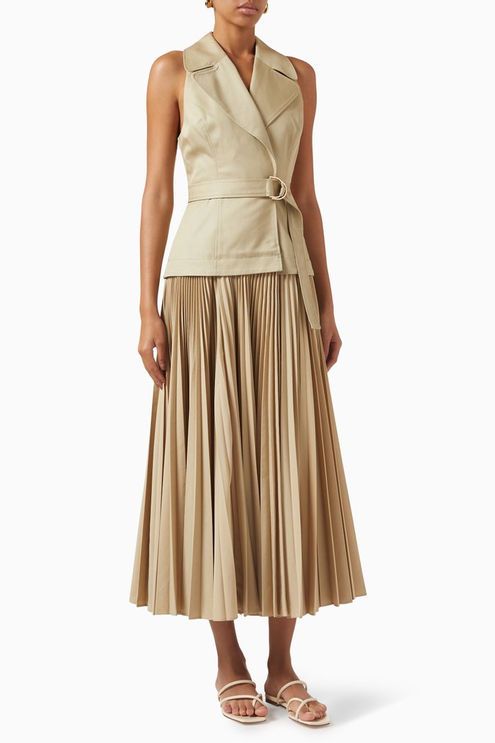 

Cliff Pleated Midi Dress in Cotton, Brown