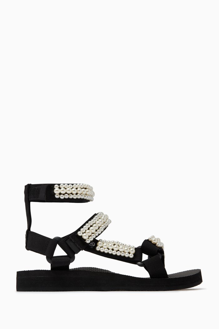 Trekky Double Pearl-embellished Sandals with Chains in Repreve®, White