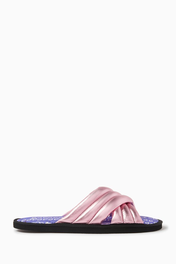 

Cabo Slide Sandals in Metallic Leather, Pink
