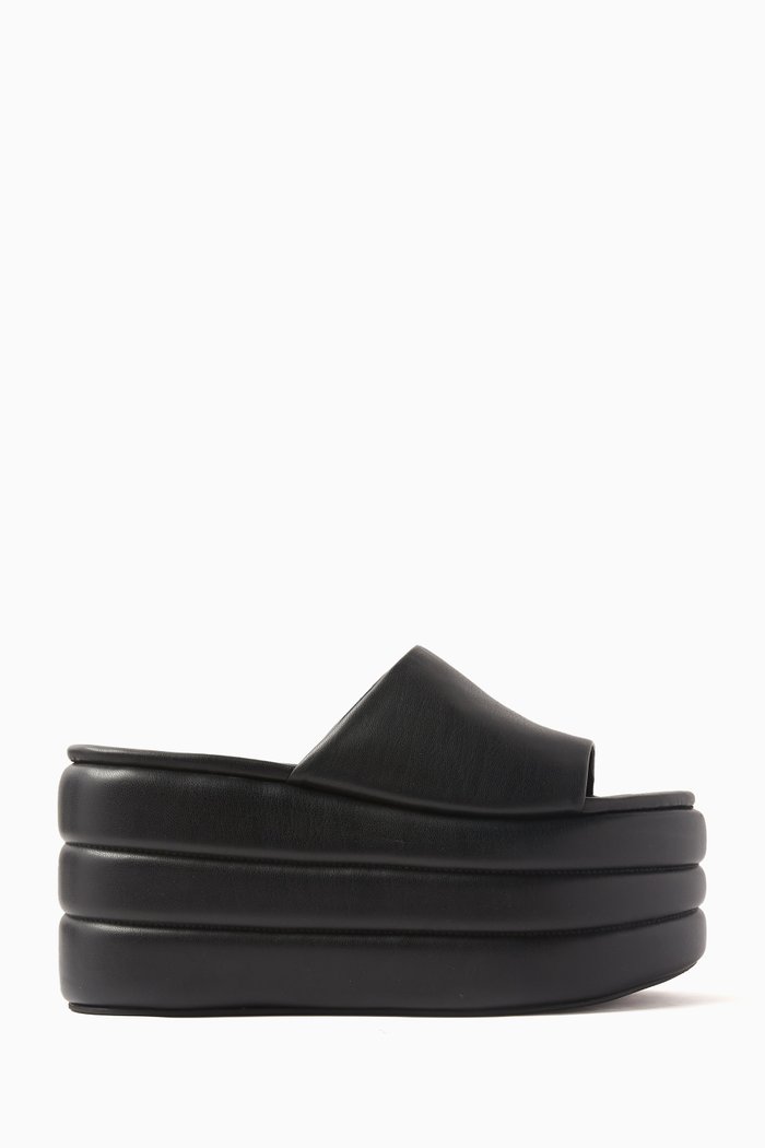 

Puffed Blackout 100 Platform Slides in Vegan Leather, Black