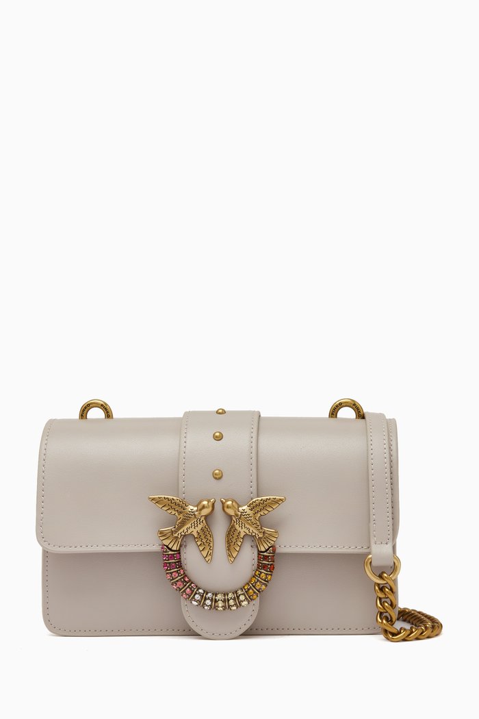 Mini Love Click Crossbody Bag in Smooth Leather, Grey
