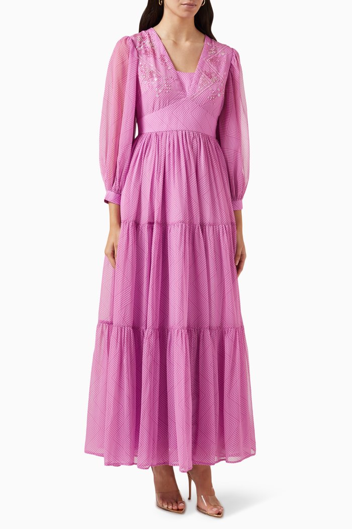 

Occasion Embellished Maxi Dress in Chiffon, Pink