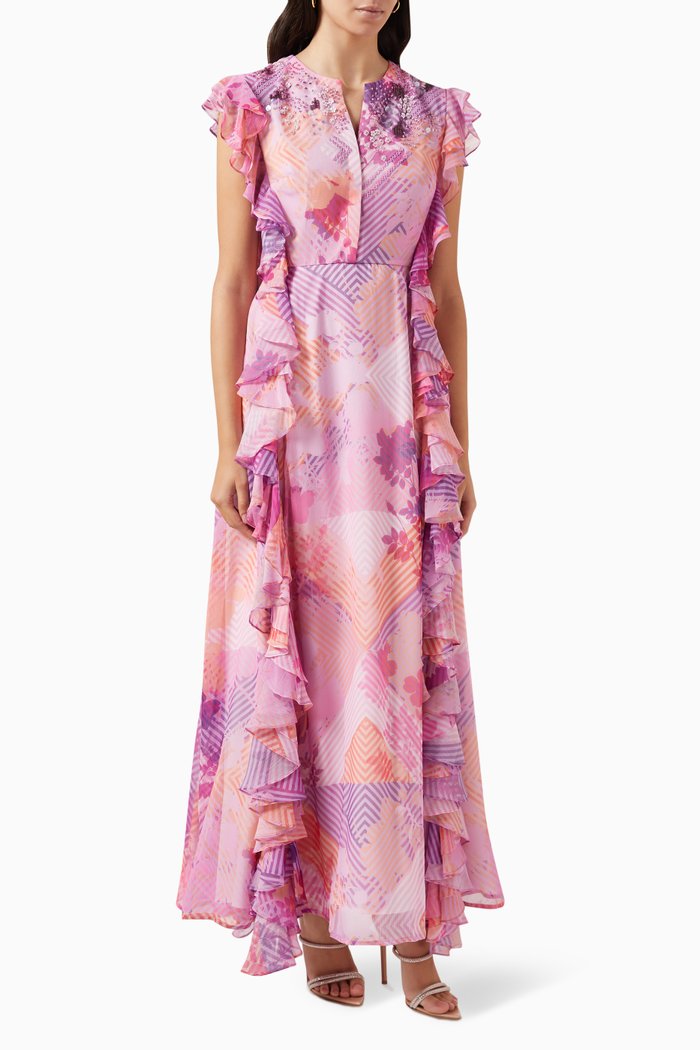 

Vineyard Ruffled Maxi Dress in Chiffon & Organza, Pink