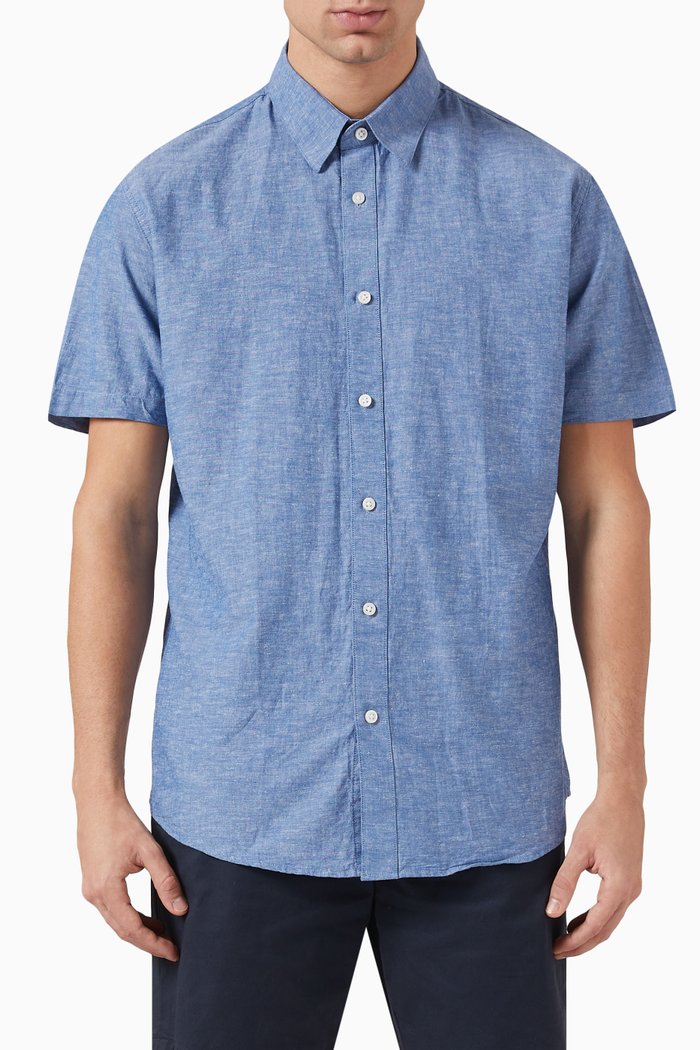 

Woven Shirt in Organic Cotton-linen Blend, Blue