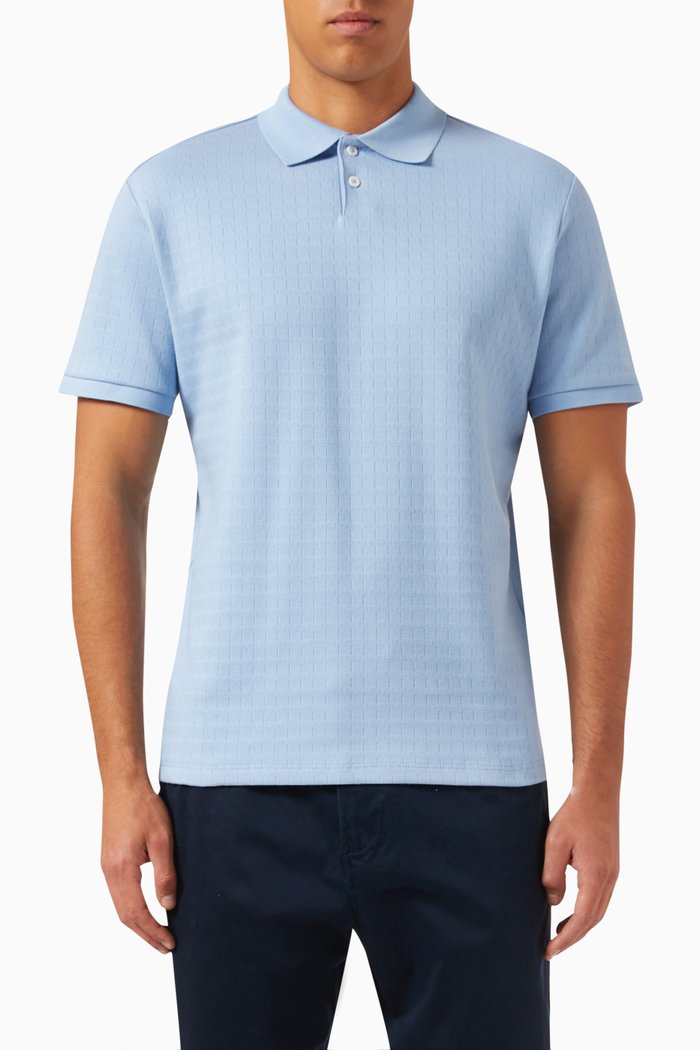 

Textured Polo Shirt in Cotton, Blue