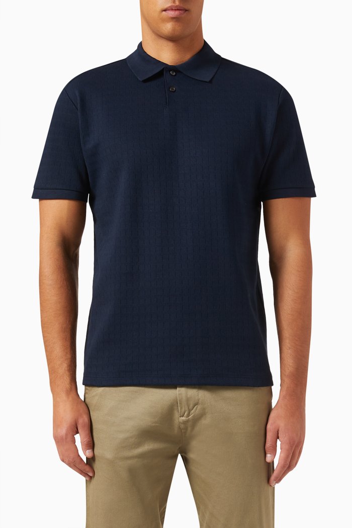 

Textured Polo Shirt in Cotton, Blue