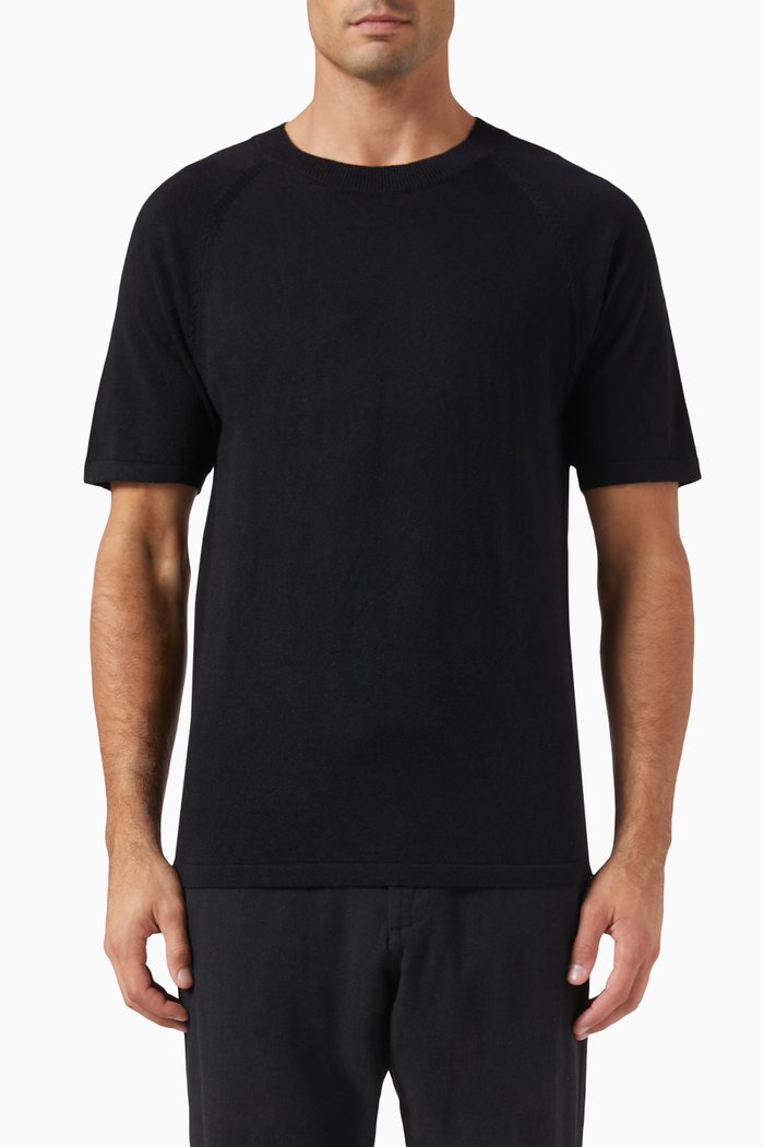 

T-shirt in Linen-cotton Blend Knit, Black
