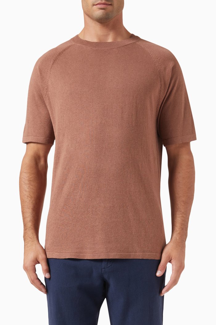 

T-shirt in Linen-cotton Blend Knit, Brown