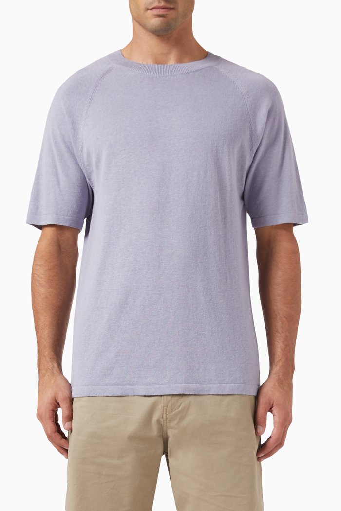 T-shirt in Linen-cotton Blend Knit, Purple