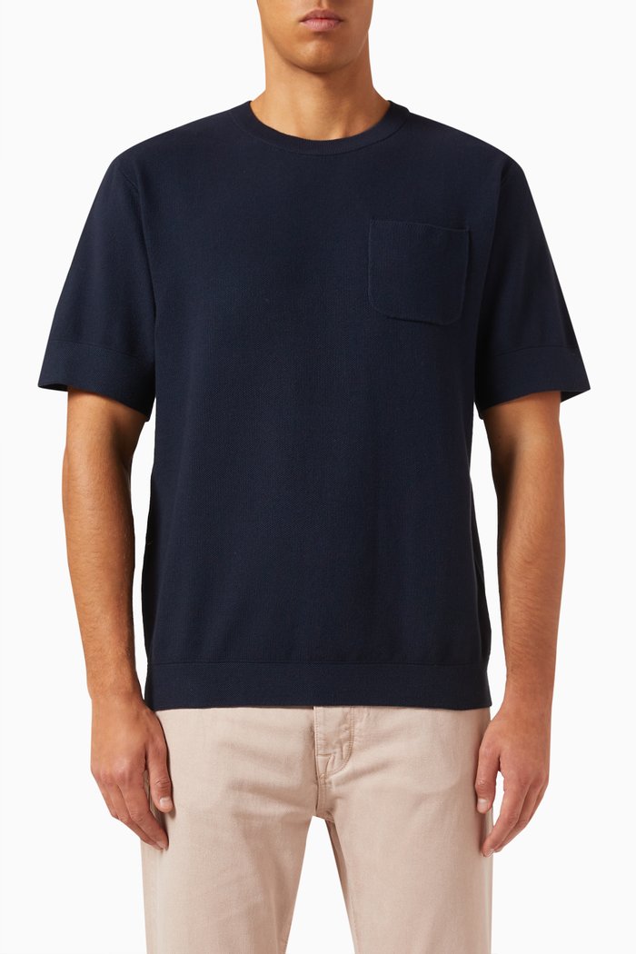 

Pocket T-shirt in Cotton Blend Knit, Blue
