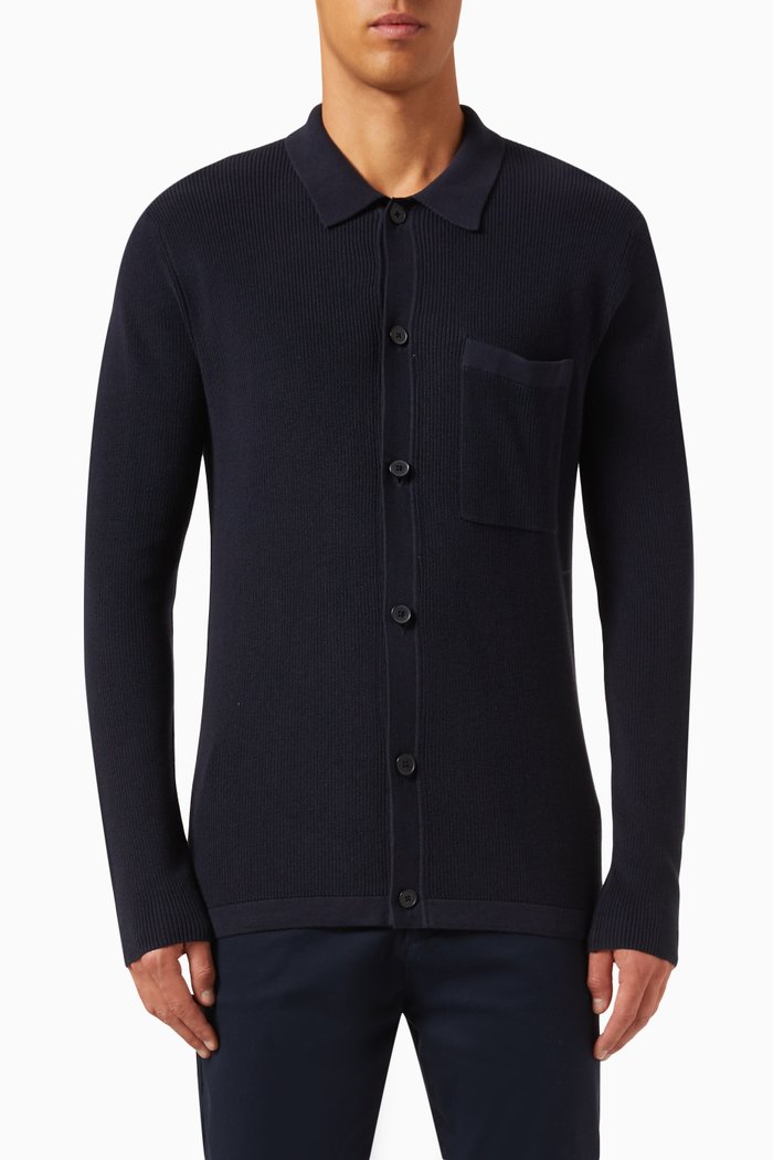 Cardigan in Cotton Knit, Blue