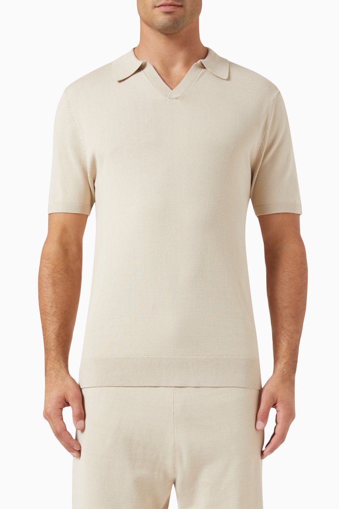 Polo Shirt in Viscose Blend Knit, Neutral