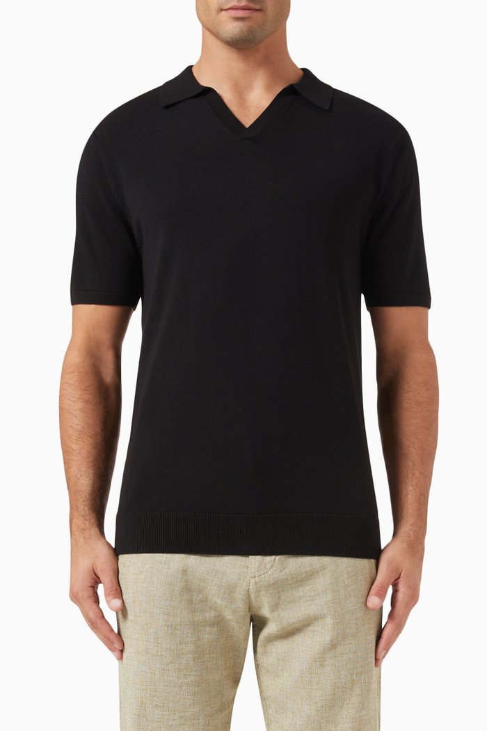 

Polo Shirt in Viscose Blend Knit, Black