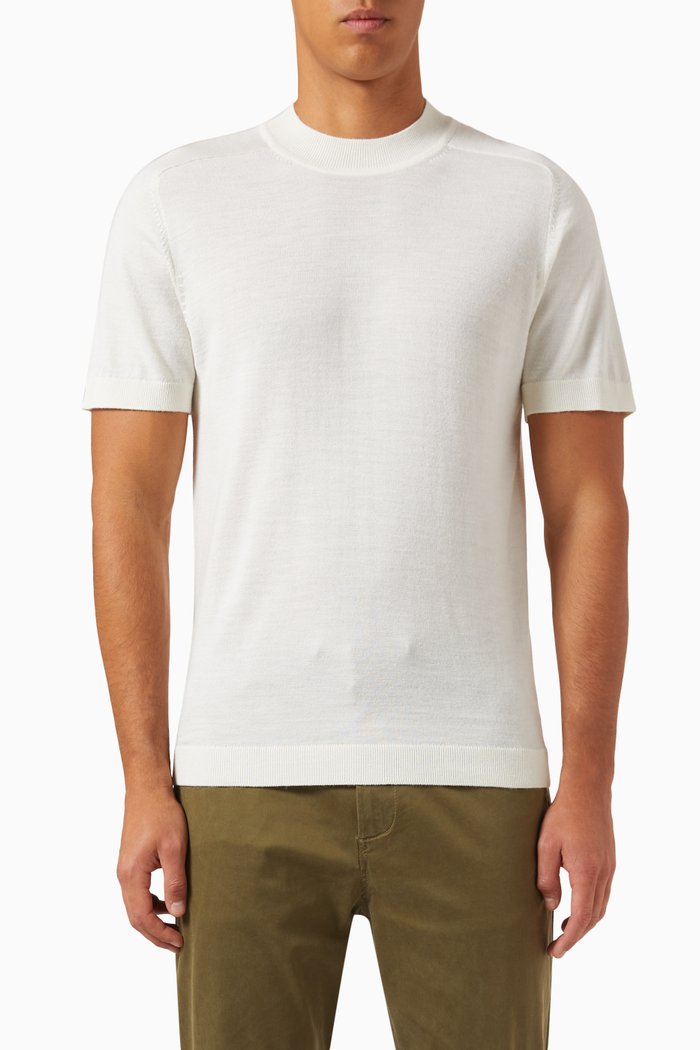 

T-shirt in Merino Wool Blend Knit, Neutral