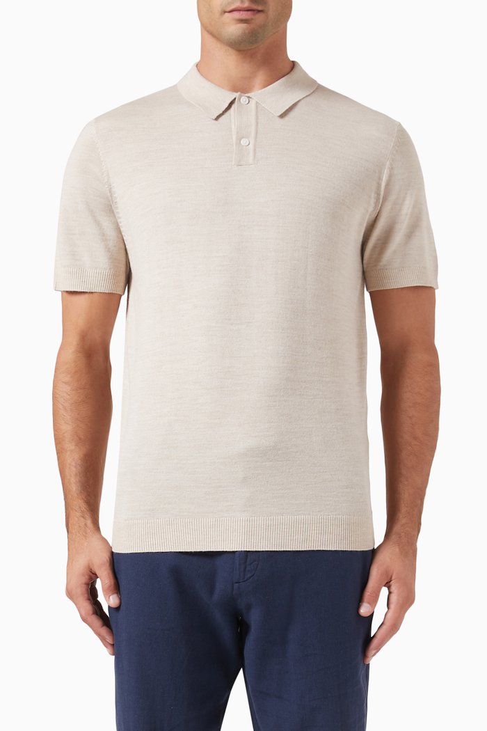 

Polo Shirt in Merino Wool Blend Knit, Neutral