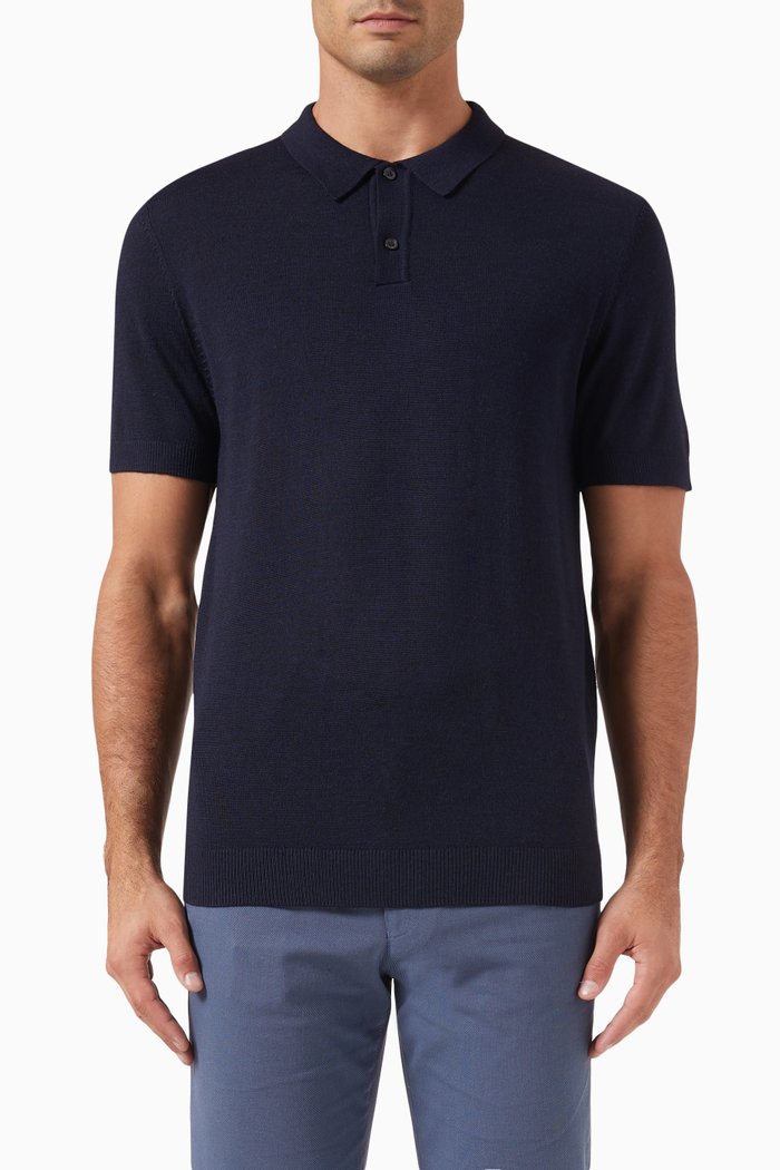 

Polo Shirt in Merino Wool Blend Knit, Blue