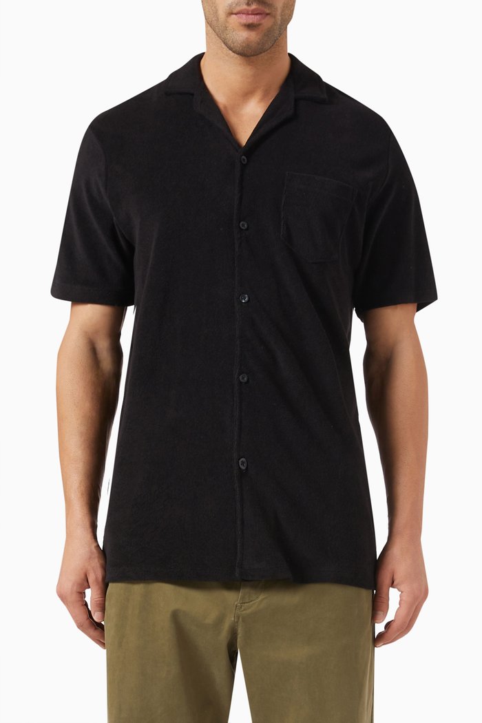 

Textured Resort Shirt in Cotton Terry, Black
