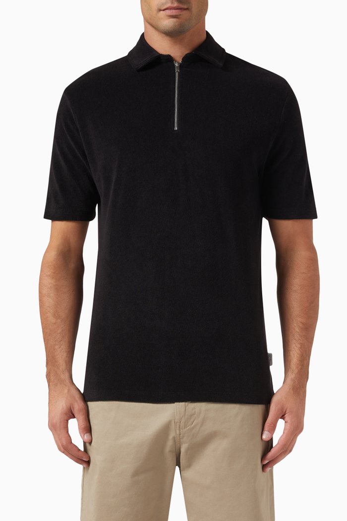 

Textured Polo in Cotton Terry, Black