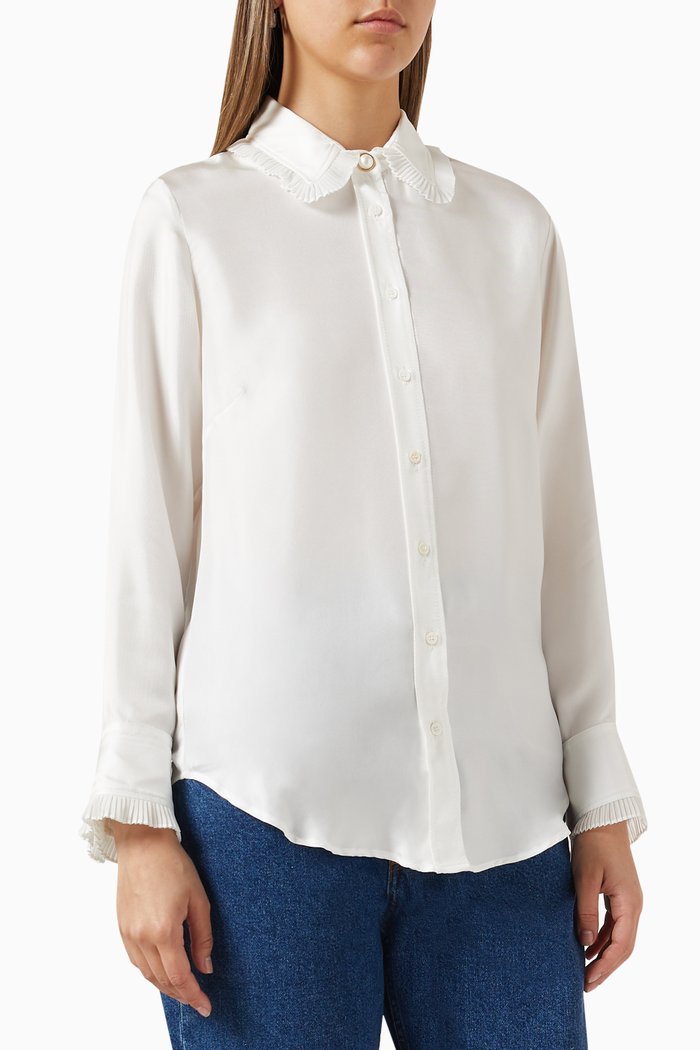 

Pleated Trim Shirt in Silk, Neutral