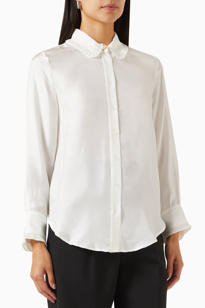 

Pleated Trim Shirt in Silk, White