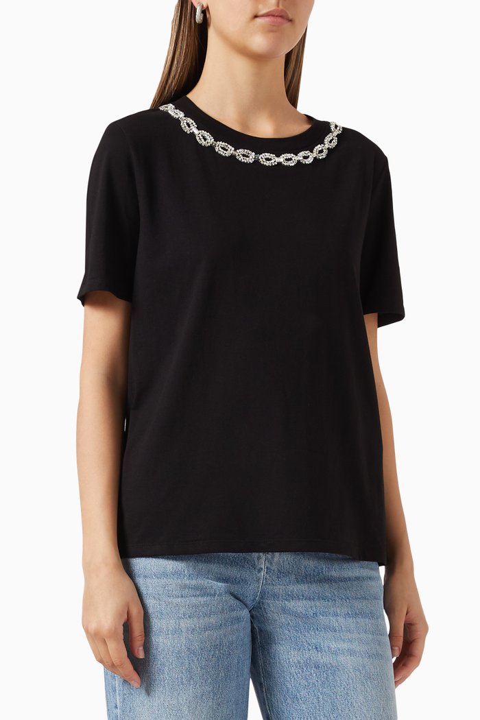 Jeweled Collar T-shirt in Organic Jersey, Black