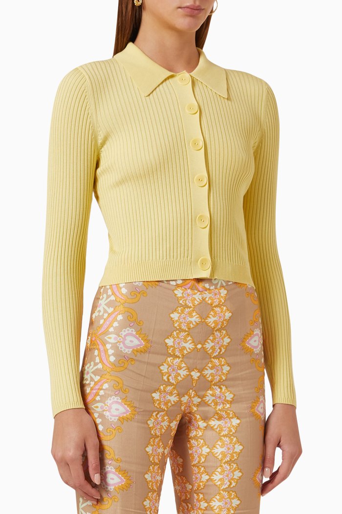 

Cropped Rib Cardigan in Knit, Yellow
