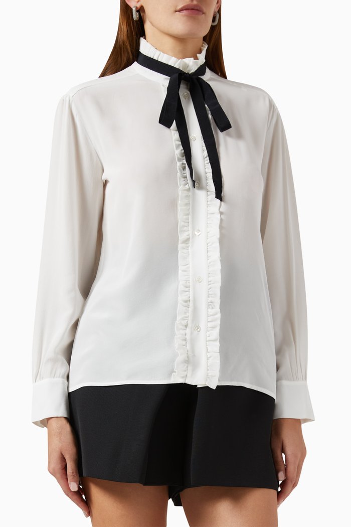 

Hanni Bow-Tie Shirt in Silk, Neutral