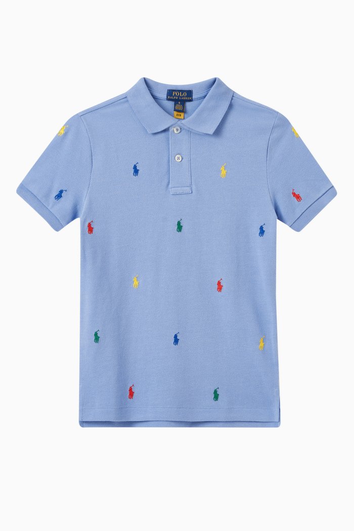 

Embroidered Pony Polo Shirt in Cotton, Blue