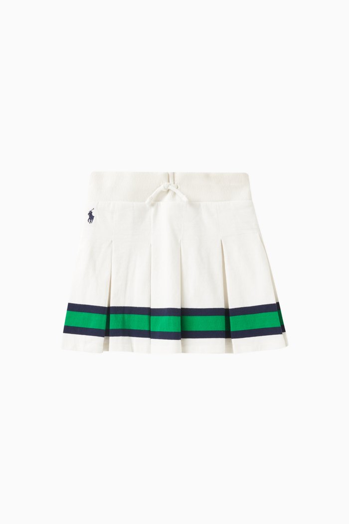 

Striped Pleated Tennis Skirt in Cotton, White